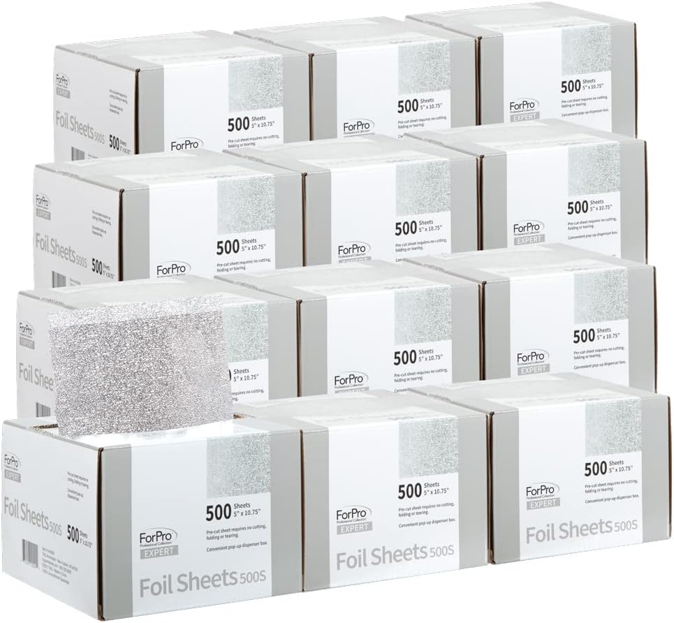 ForPro Expert Embossed Aluminum Foil Sheets 500S, Pop-Up Foil Dispenser, Hair & Food Safe, 5' W x 10.75' L, Pack of 2 (500-Count)