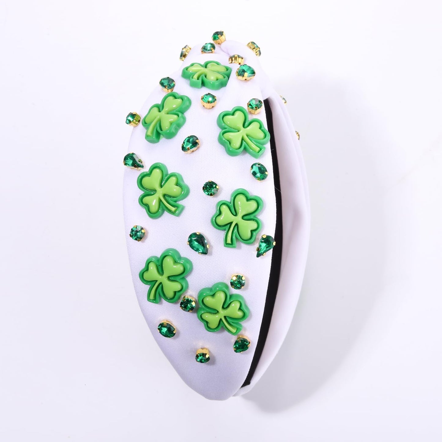 CEALXHENY 2 Count St. Patrick's Day Headband, Green Shamrock Embellished Crystal Rhinestone Knotted Headband, Irish Holiday Hair Accessories Gifts