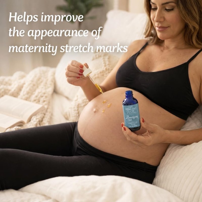 The Vibrant Glow Pregnancy Stretch Mark Oil | Deep Hydration for Stretching Skin | Formulated with Pure Blend Oil, Rosehip, Vitamin E & C and Argan-Oil | Dermatologist Tested for C-Section Scars, 2 OZ