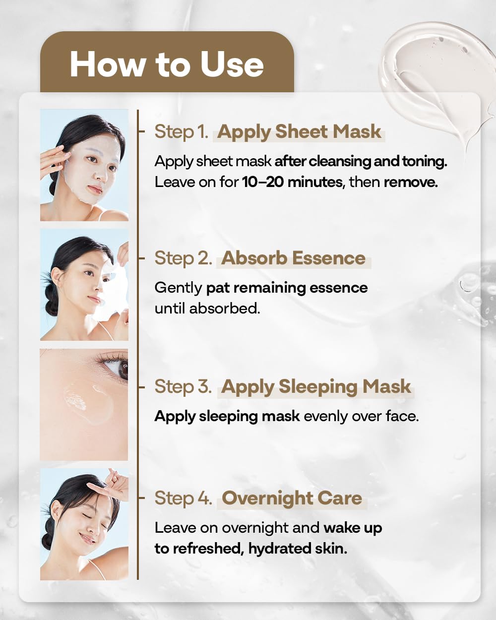 Bano Derma Expert 2 Step Firming Face Mask – 2 in 1 Sheet & Sleeping Mask with Peptides, Caffeine, Niacinamide & Hyaluronic Acid | Supports Skin Elasticity & Glow | Korean Skincare | 7 Sheets