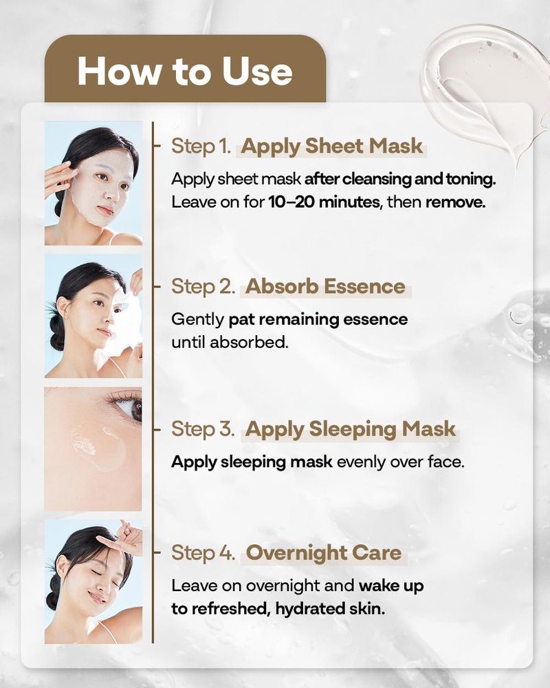Bano Derma Expert 2 Step Firming Face Mask – 2 in 1 Sheet & Sleeping Mask with Peptides, Caffeine, Niacinamide & Hyaluronic Acid | Supports Skin Elasticity & Glow | Korean Skincare | 7 Sheets
