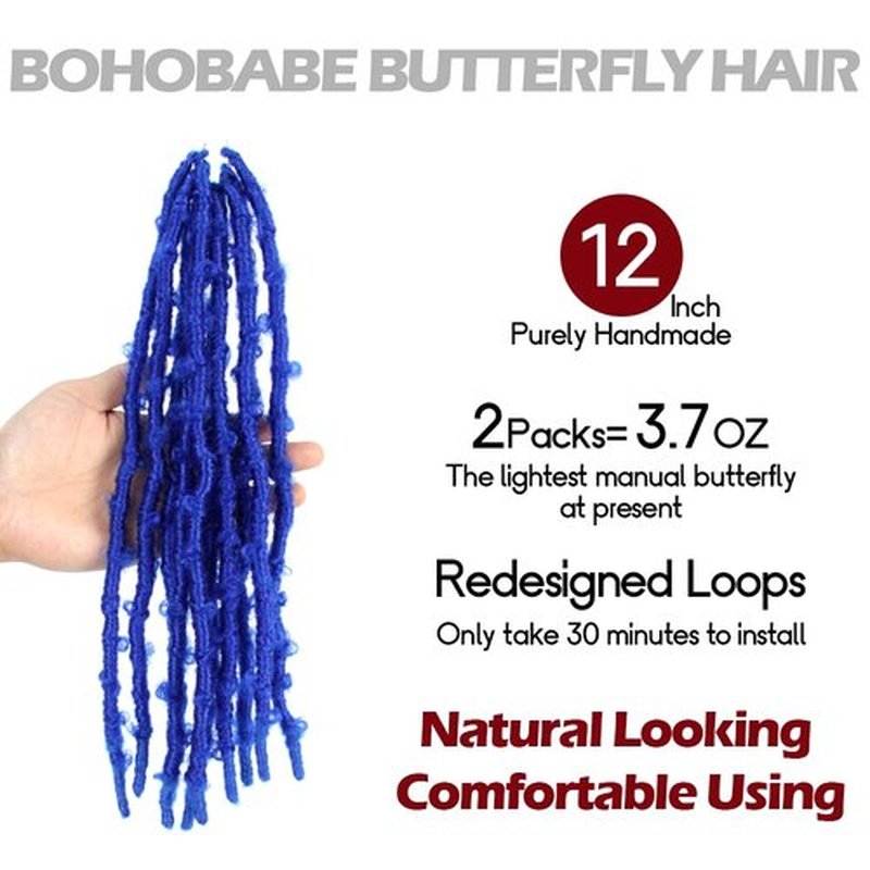 BOHOBABE 2 Packs Blue Butterfly Locs Crochet Hair 12 Inch Butterfly Faux Locs Crochet Hair Short Distressed Locs(2 Packs, Blue)