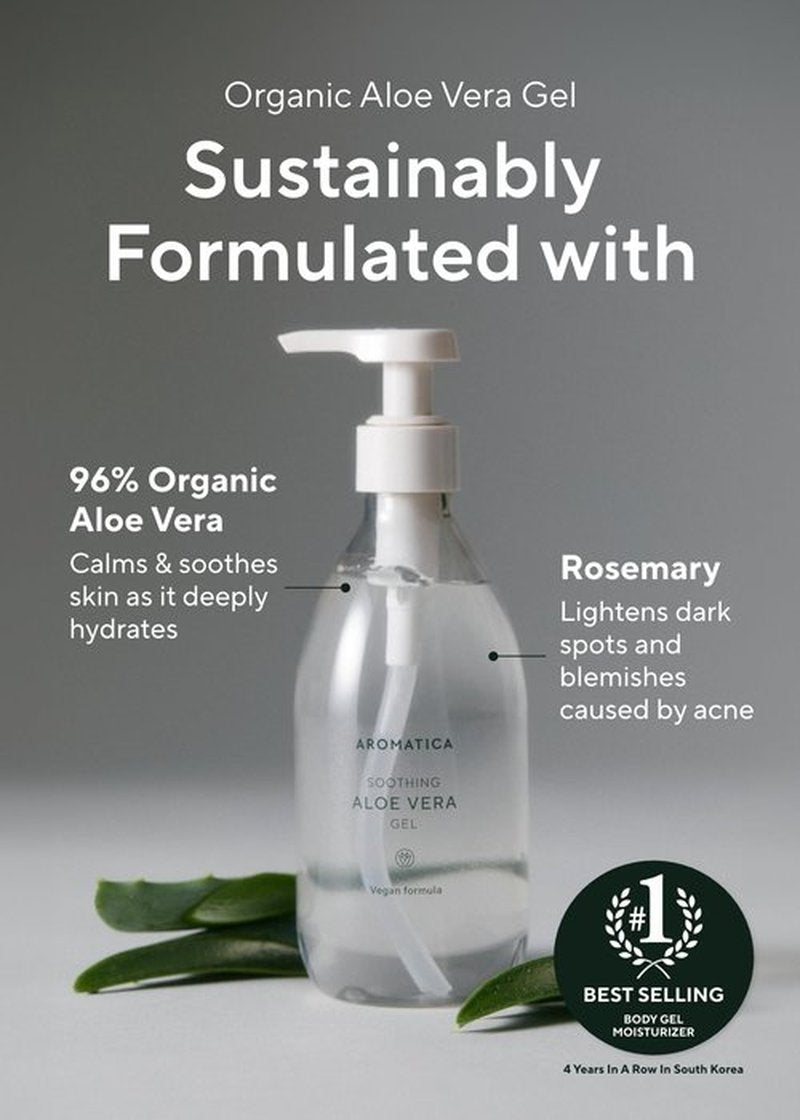 AROMATICA Organic Aloe Vera Gel 10.14oz/300ml, After Sun Care And Sunburn Relief with Pure Aloe Vera Gel Face&Hair, Sun Burn Moisturizer EWG Verified