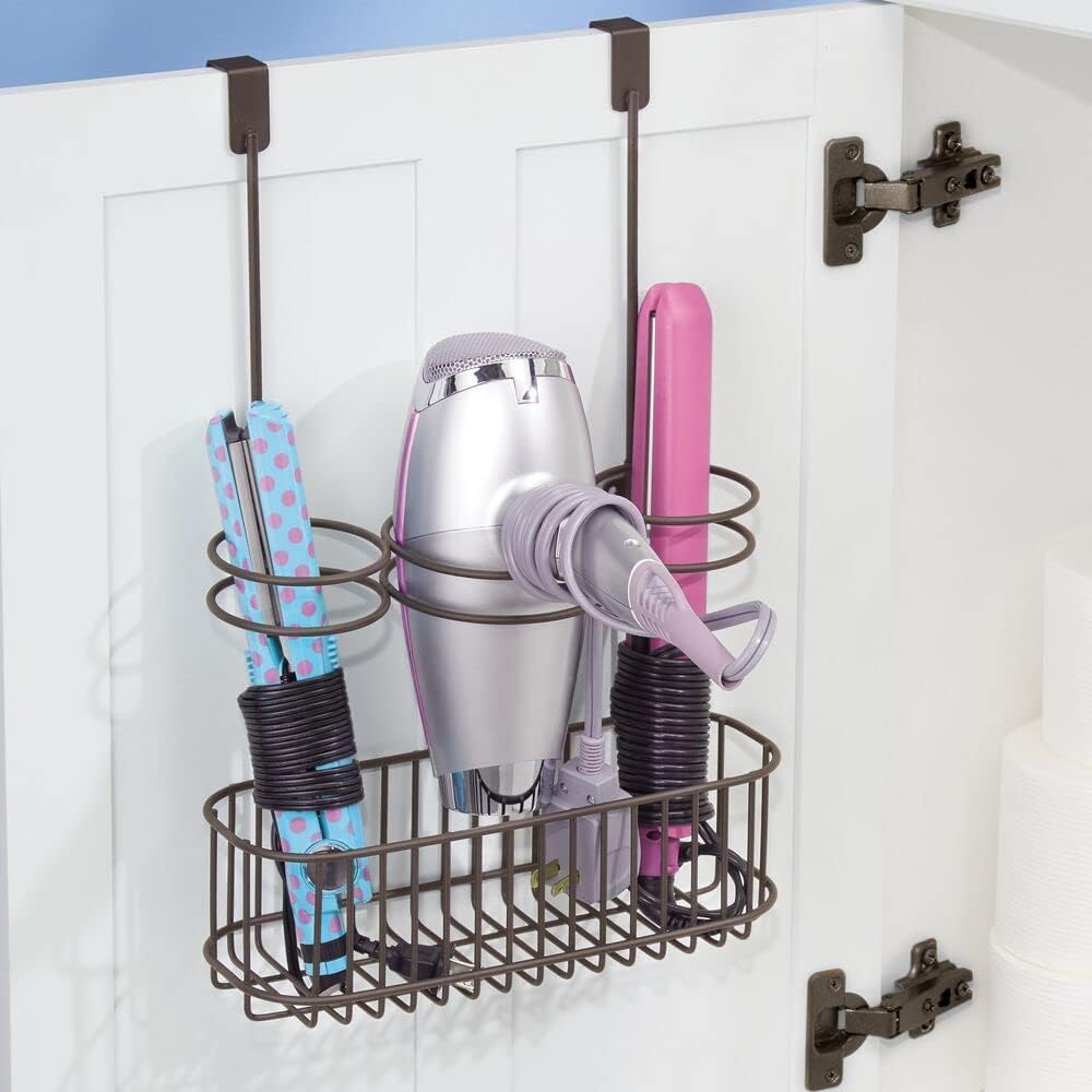 Hair Tool Organizer Basket - Over Cabinet Storage for Hair Dryers & Irons - Bronze