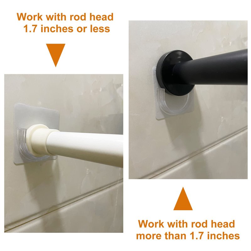 Venupple Shower Rod Holder, 2 Packs Tension Curtain Rod Bracket No Drilling, Adhesive Shower Rod Retainer Shower Curtain Rod Holder | Shower Curtain Rod not Included Transparent
