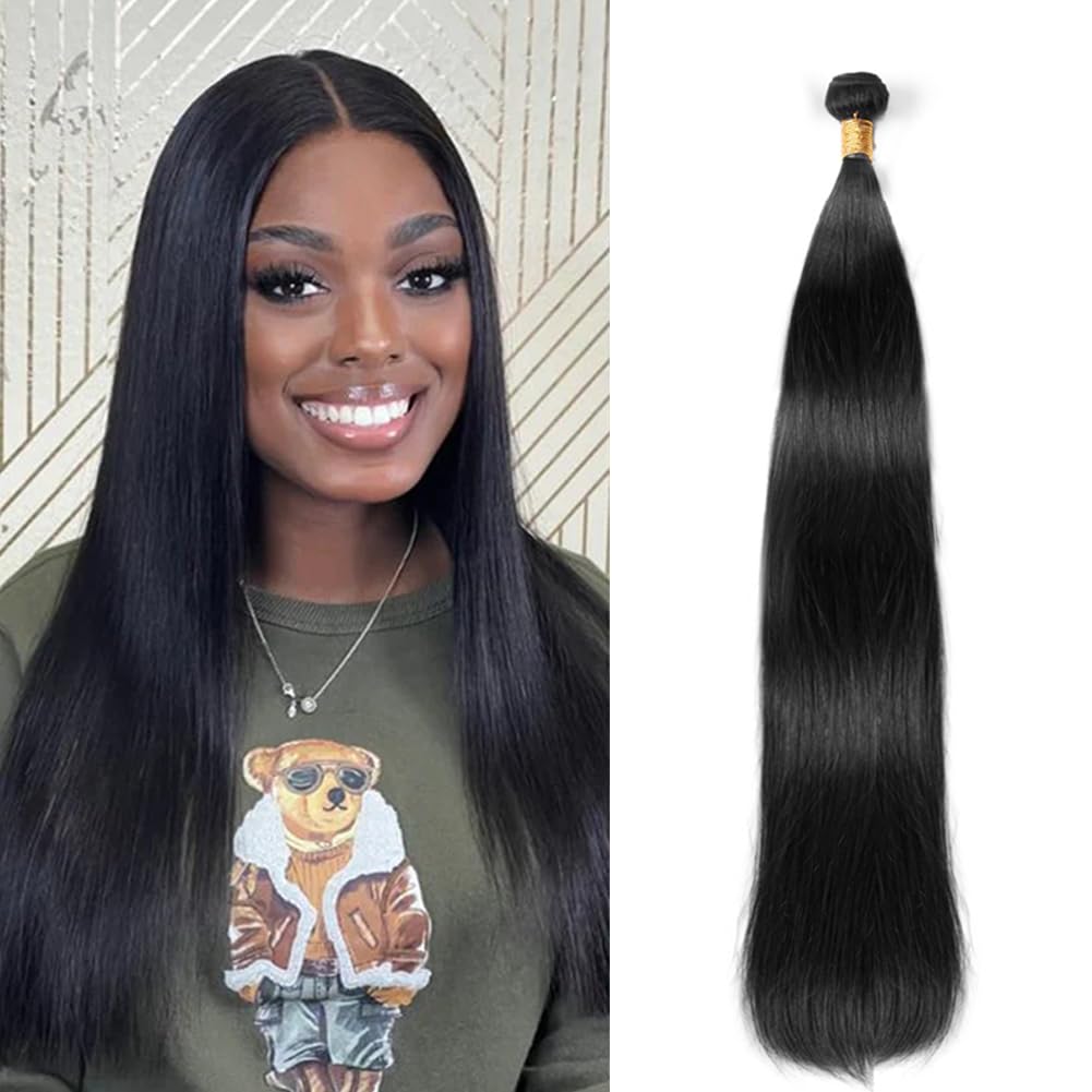 MIRONICA Straight Human Hair Bundles 10 Inch 12A Brazilian 1 Bundles Human Hair 100% Unprocessed Virgin Hair Double Machin Weft for Black Women Natural Black Color Hair Extensions