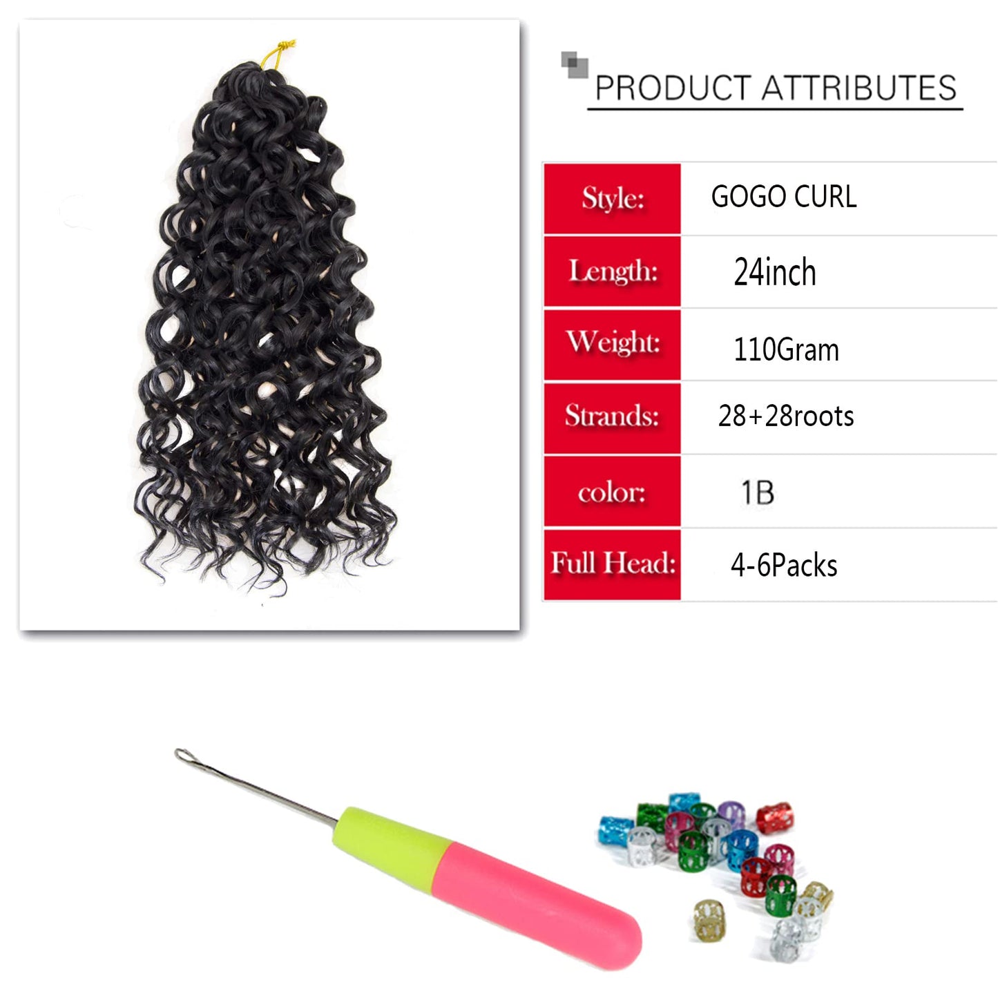 GoGo Curl Crochet hair 24inch Water Wave Crochet hair Natural Black Synthetic Bohemian Crochet Braid Deep Wave Braiding hair Extensions(5Packs,1B)