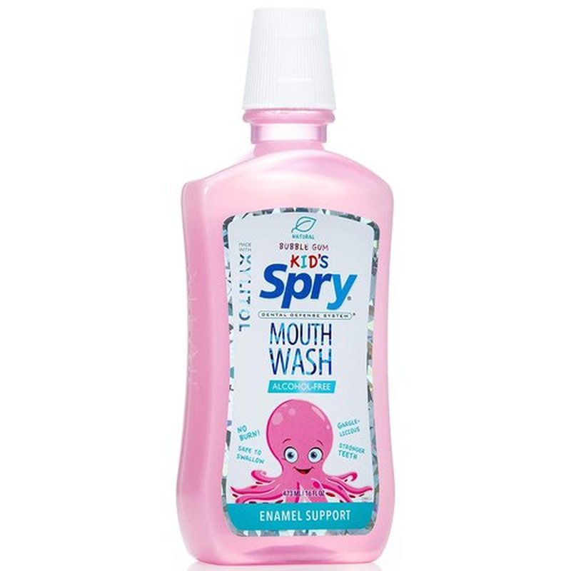 Spry Xylitol Mouthwash Fluoride Free with Enamel Support, Gentle, Natural Bubble Gum - 16 fl oz (Pack of 2)