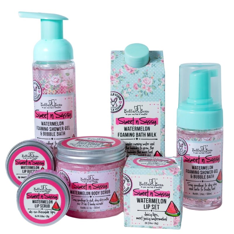 Bella & Bear Sweet n Sassy Watermelon Shower Gel, Bubble Bath & Body Wash ā Fruity Foaming Bath Soap for Teens & Tweens