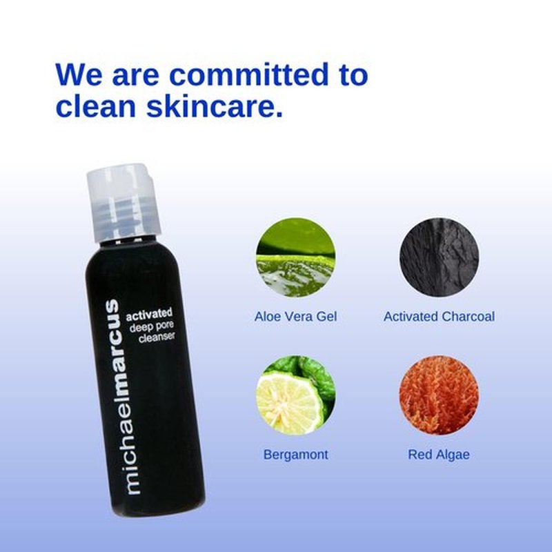 michael marcus Activated Charcoal Deep Pore Facial Cleanser with Aloe Vera & Algae Extract 4 fl oz - Refresh, Moisture & Hydrating Facial Cleanser - Cruelty-Free & Paraben-Free Cleansing Foam