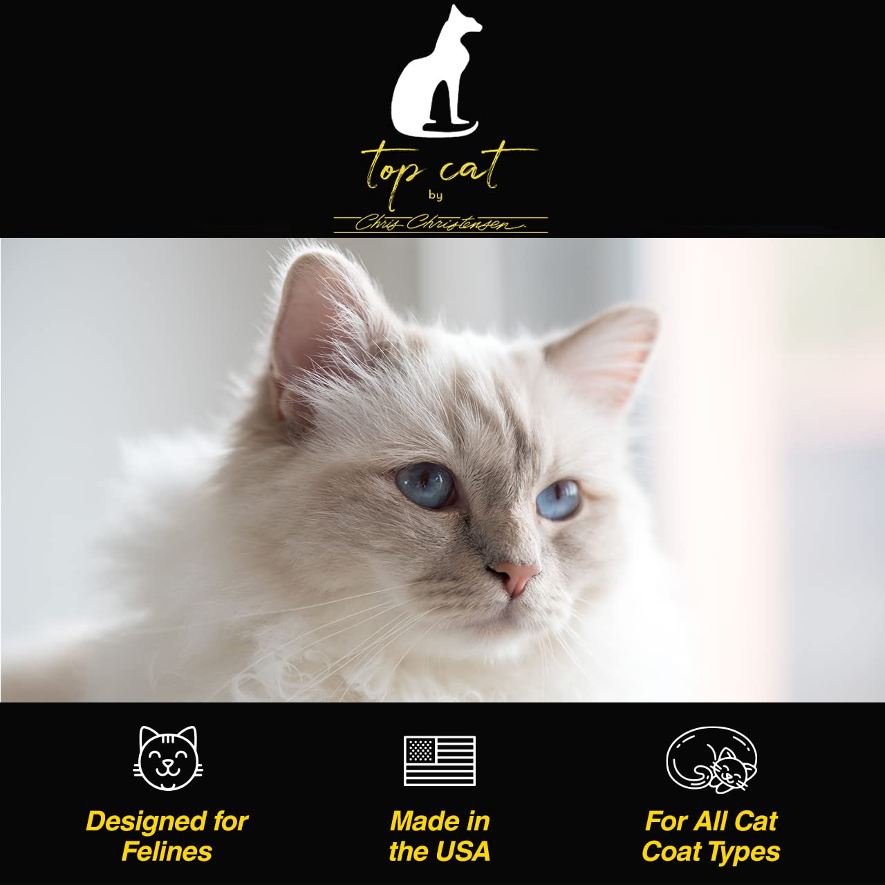 Chris Christensen Top Cat Shine Shampoo for Cats, Groom Like a Professional, Restores Dry & Brittle Coat, Creates a Gorgeous Shine, Made in USA, 16 oz