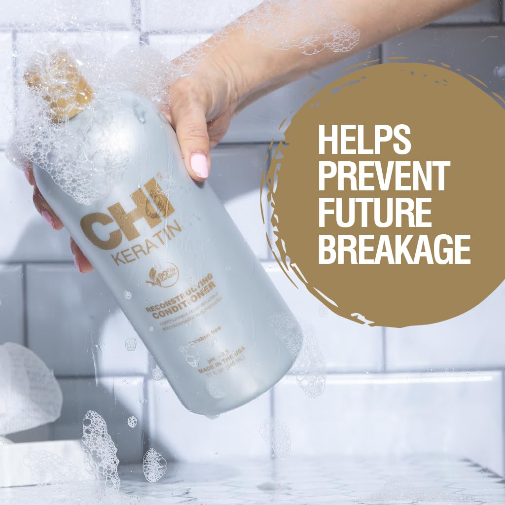 CHI Keratin Reconstructing Shampoo, Delivers Healthier Hair, Adds Shine & Helps Prevent Future Breakage, Sulfate, Paraben, & Cruelty-Free, 32 Oz