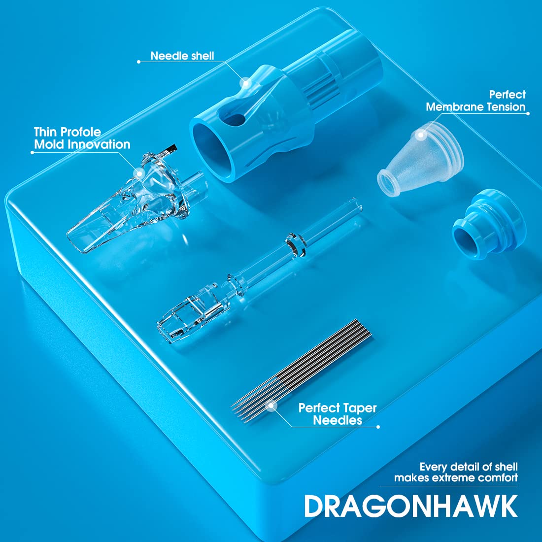 Dragonhawk Tattoo Needles Cartridges, 1015RM Round Magnum, 50 Count Needles Kit, Membrane Transparent for Pro Aritsts