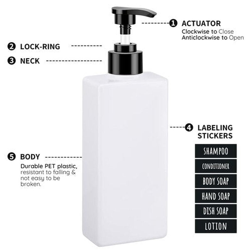 Segbeauty Soap Dispenser Bottle, 3pcs 13.5oz Empty Refillable Press Pump Bottle with Labels, 400ml Plastic Lotion Dispenser Shower Containers for Bathroom Hotel Shampoo Conditioner Body Soap White