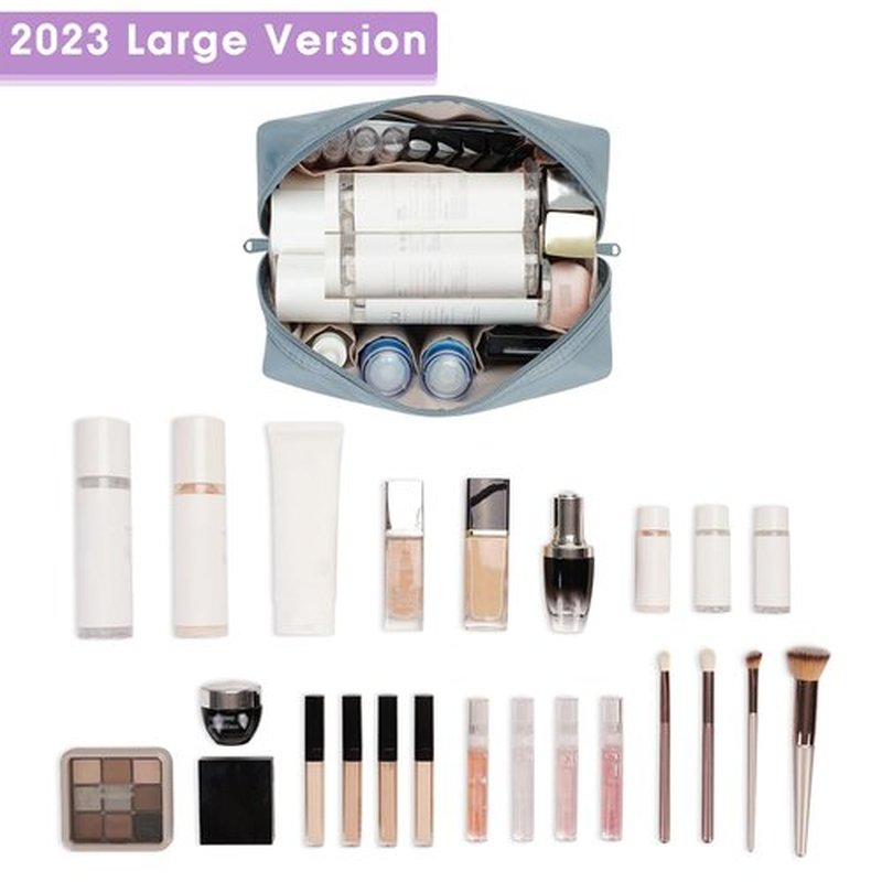Large Makeup Bag Zipper Pouch Travel Cosmetic Organizer for Women (Large, Greyish Blue)