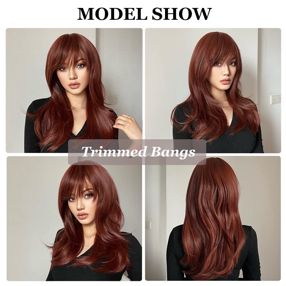 Esmee Long Auburn Women's Wig Layered Synthetic Hair Wig with Dark Roots for Everyday Party Cosplay Shooting, Wedding, Dating, Party Auburn wig - 20"