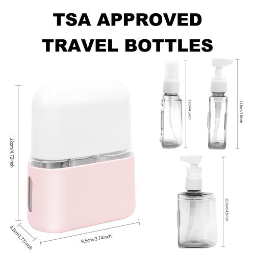 Skycase Travel Bottles, Travel Size Toiletries - Leak Proof Refillable Tsa Approved Travel Bottles, 3 in 1 Travel Containers with Labels Airplane Accessories Kits for Lotion Liquid (Pink)