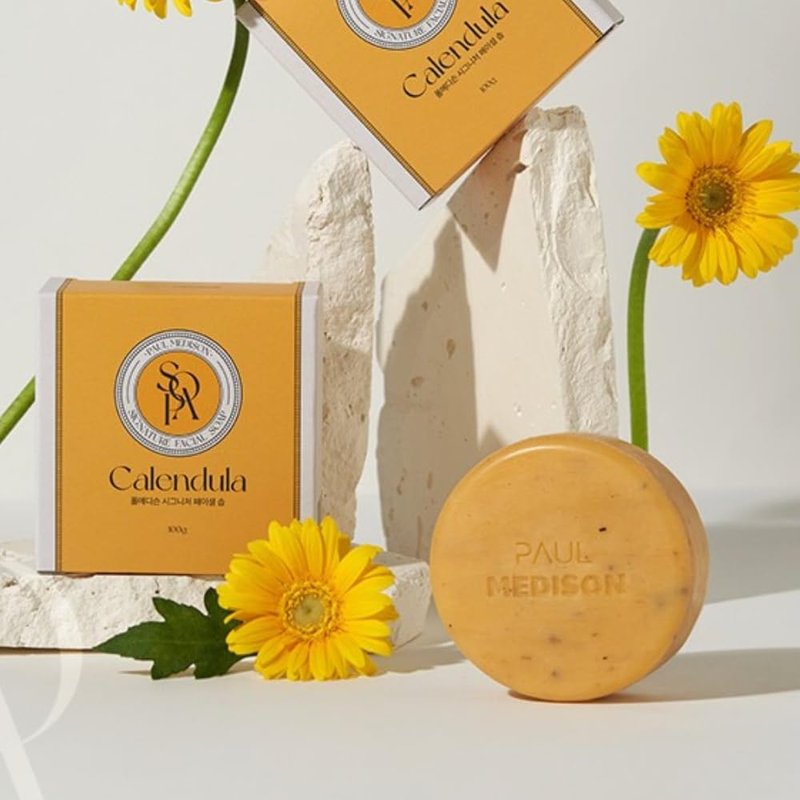 SUDIVA PAUL MEDISON, Calendula Facial Soap Bar 2.64 oz, Pack of 5 Mild Exfoliating & Soothing Daily Cleanser, Soft Fine Foam for Face & Body