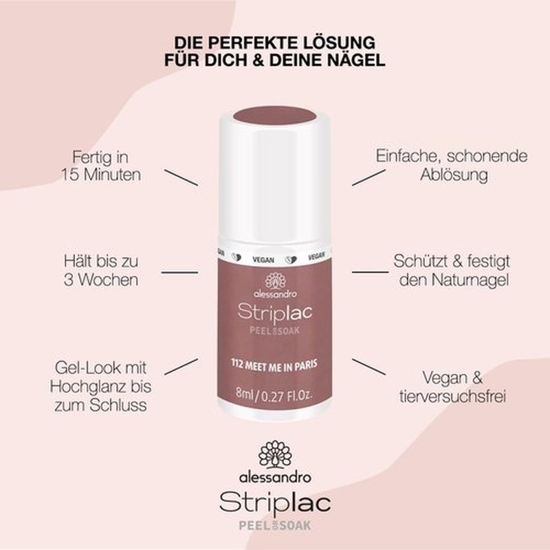 alessandro Striplac Peel or Soak Nail Polish - Long Lasting Wear - Quick Drying Time - Offers a Variety of Colors - Delivers Professional Results - Vegan - Cruelty Free - Meet Me In Paris - 0.27 oz