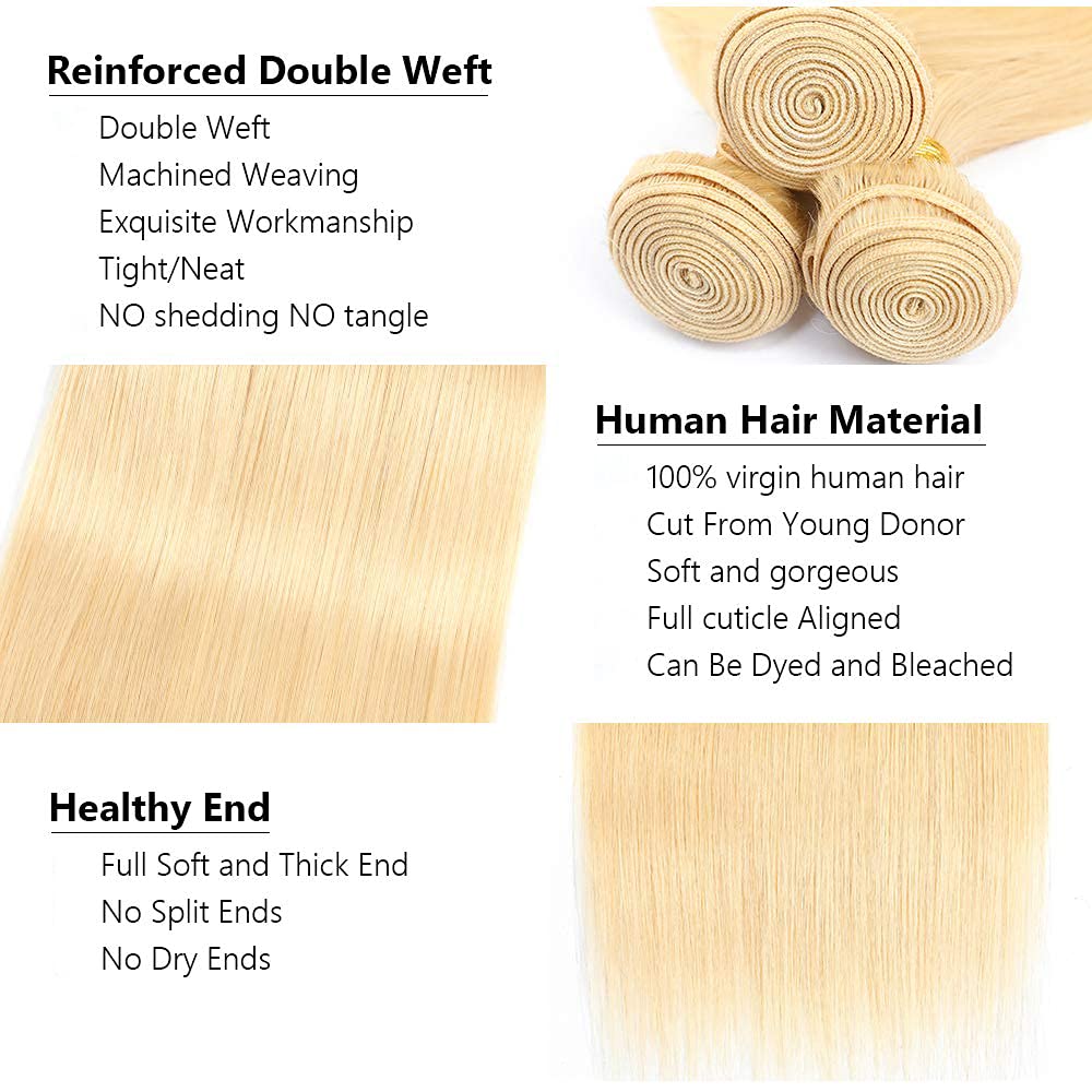 Blonde Bundles Human Hair 613 Straight Human Hair Bundles 22 Inch Brazilian Unprocessed Virgin Human Hair 1 Bundle Blonde Straight Bundles Hair Extensions 613 Bundles