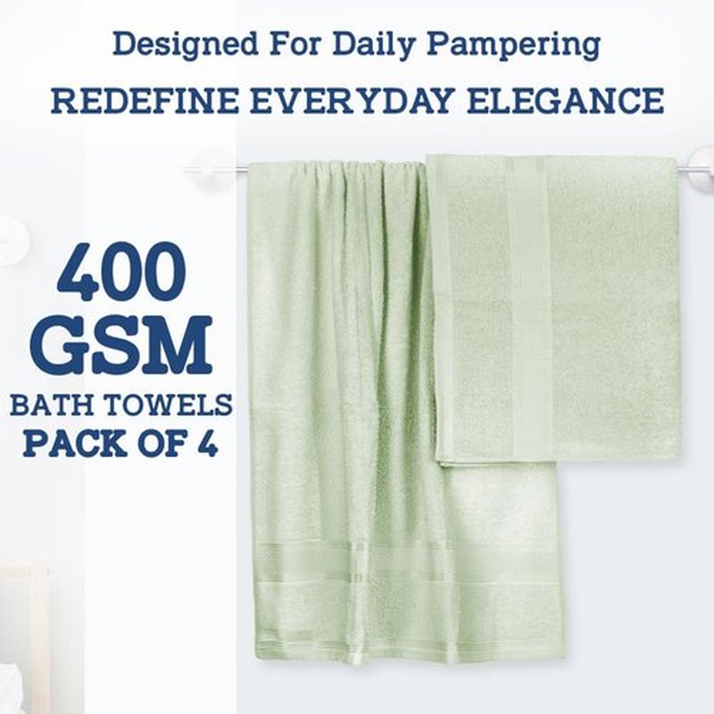Casa Lino 4 Pack Bath Towels (27x54), 100% Pure Cotton, Luxury Bath Towels, Lightweight & Highly Absorbent, Quick Drying Towels for Bathroom, for Daily Use Bathroom, Light Sage