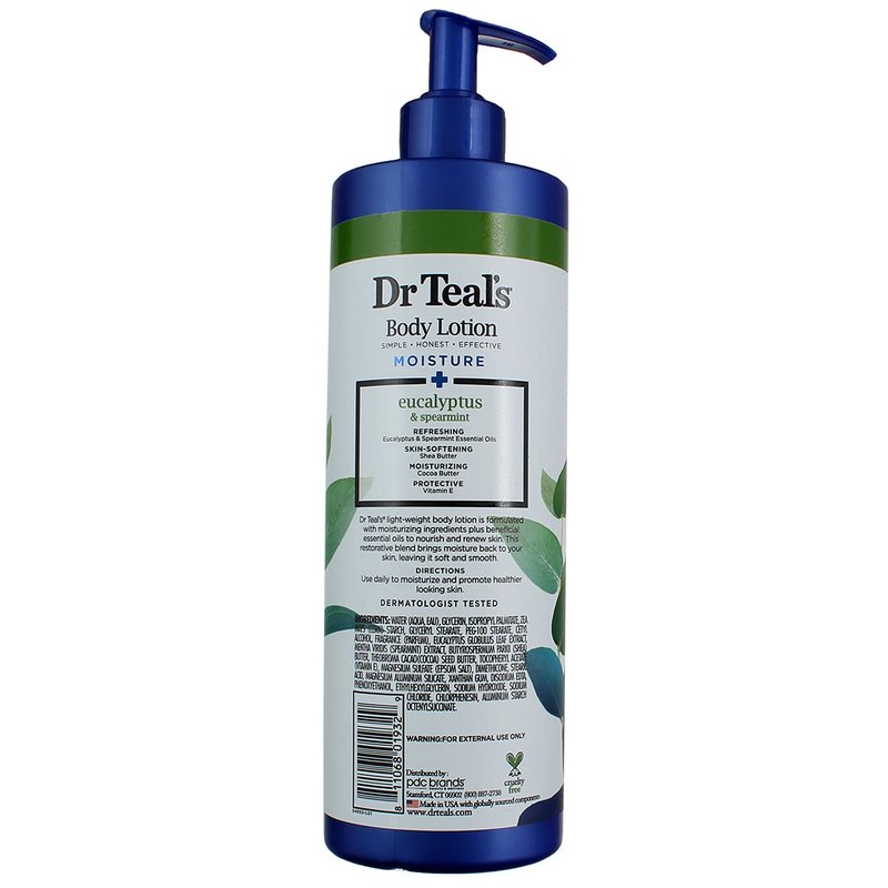 Dr Teal's Body Lotion - Moisture Plus - Rejuvenating Eucalyptus & Spearmint Essential Oils, 18 Fl Oz 2-Pack (36 Fl Oz)