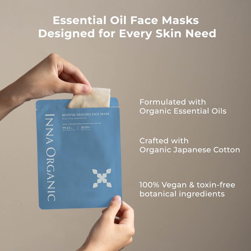INNA ORGANIC Sheet Mask - Nexty Award Finalist, Sleep Well Glow, Overnight Renewal, Restful Healing|EWG & COSMOS certified (Pack of 3) | Blue Tansy Essential Oils Infused Skin Care