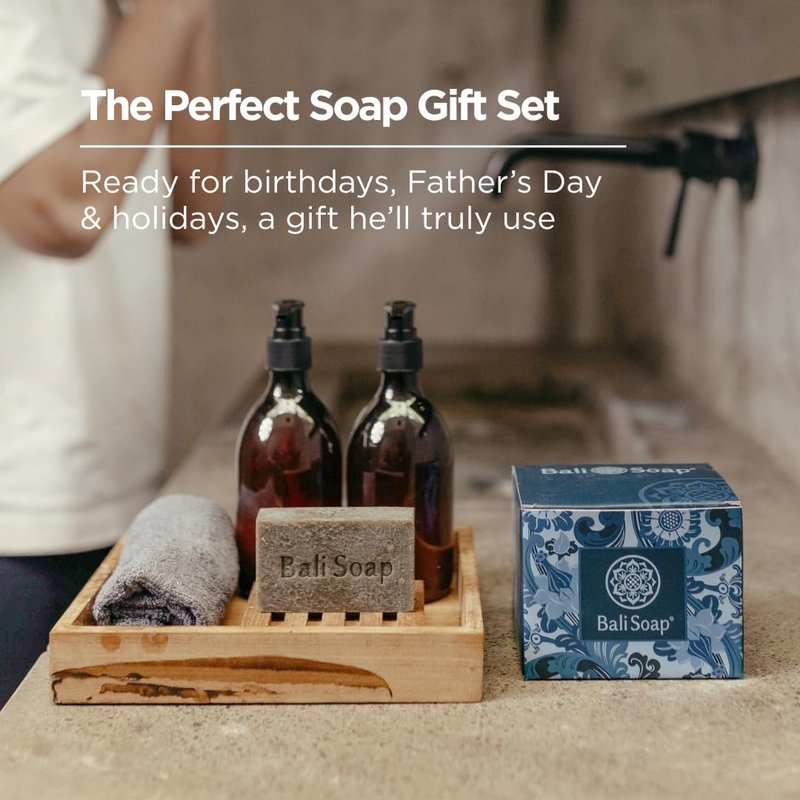Bali Soap Natural Men’s Soap Gift Set - 6 Pack Handmade Cold Process Bar Soap for Men, Masculine Wood & Spice Scents - for Father’s Day, Birthday, Holiday