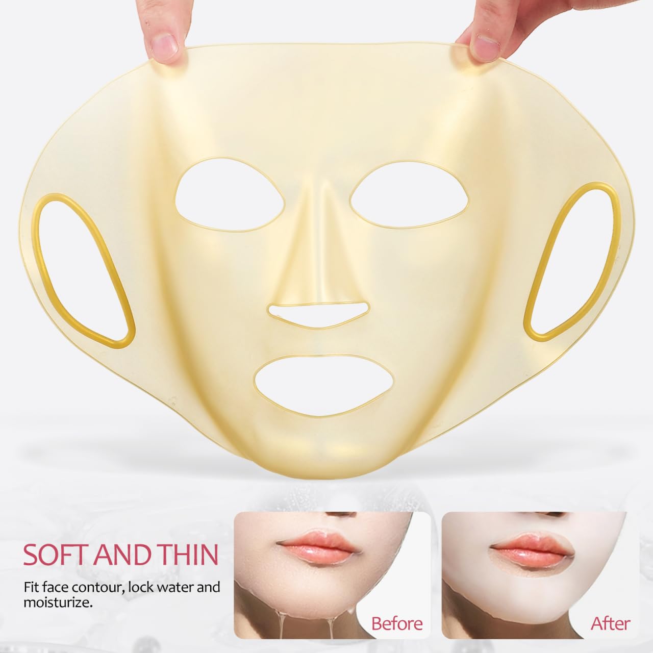 balacoo 3 Pcs Silicone Facial Mask, Reusable Face Mask Cover, Moisturizing Face Silicone for Women and Facial Smoothies Care Tool (White, Golden)