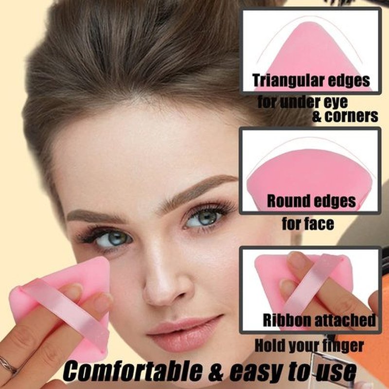 Ocim 10Pcs Triangle Powder Puffs for Face Powder,Soft Velour Makeup Setting Powder Puff with Case,Black&Pink