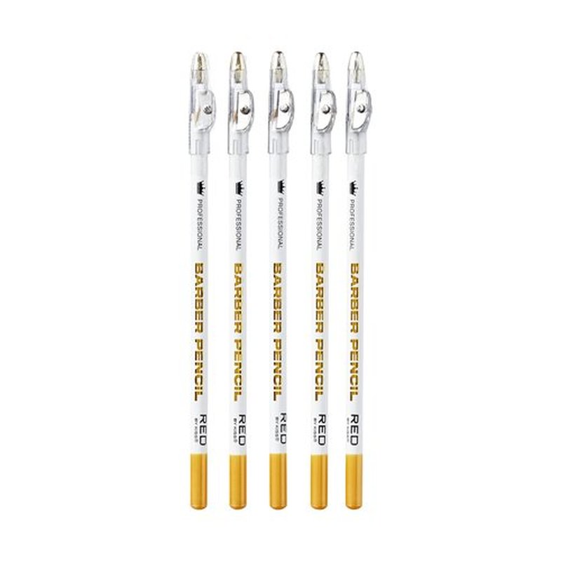 Red by Kiss Barber Pencil with Built-in Sharpener - Edge Razor Trace Pencils, Beard and Hairline Outliner, Shaping Pencils for Men (White-5pcs)