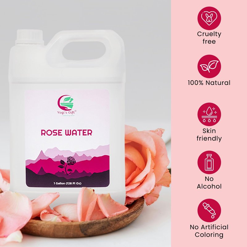 100% Pure Rose Water 1 Gallon (128 fl oz) | for Face & Hair | Alcohol Free & Artificial Coloring Free | by Yogi's Gift®