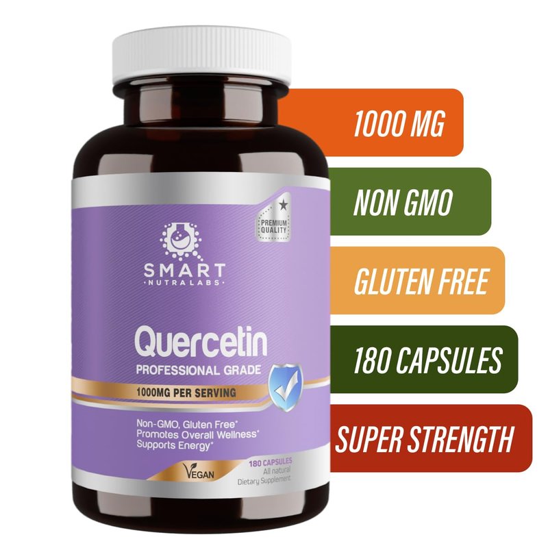 Smart Nutra Labs Quercetin 1000mg- 180 Vegan Capsules, 100% Pure Quercetin Supplement- Non-GMO, Gluten Free, Third Party Tested