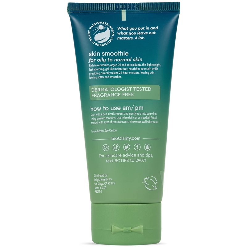 BioClarity Skin Smoothie Gel Moisturizer - 24-Hour Hydration for Normal & Oily Skin | Vegan, Clean Ingredients, 2 fl oz (Pack of 3)