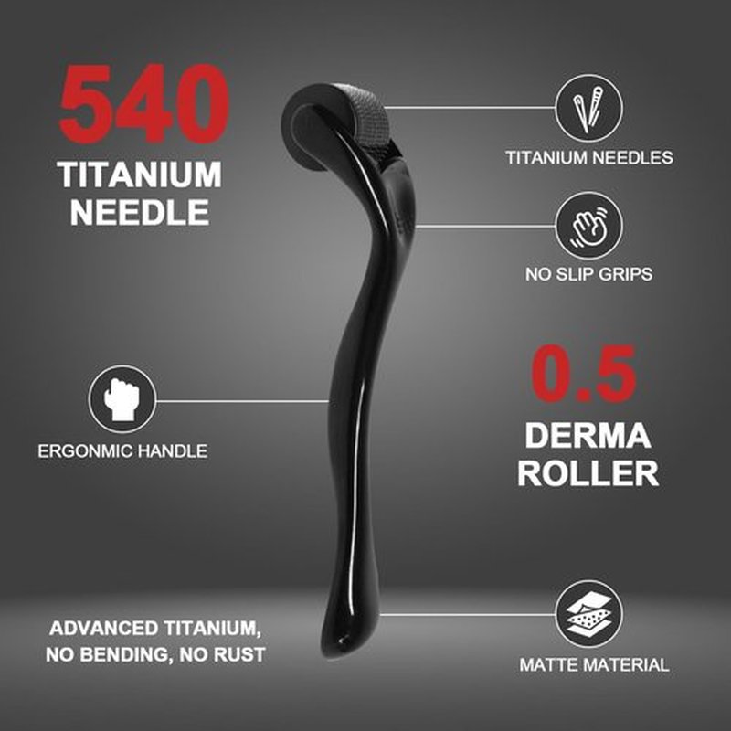 540 Titanium Derma Roller - Microneedle Micro Needle Roller for Men and Women Home Use - Microneedling Roller Dermaroller Skin Care Tool (Matte Black#0.5#)