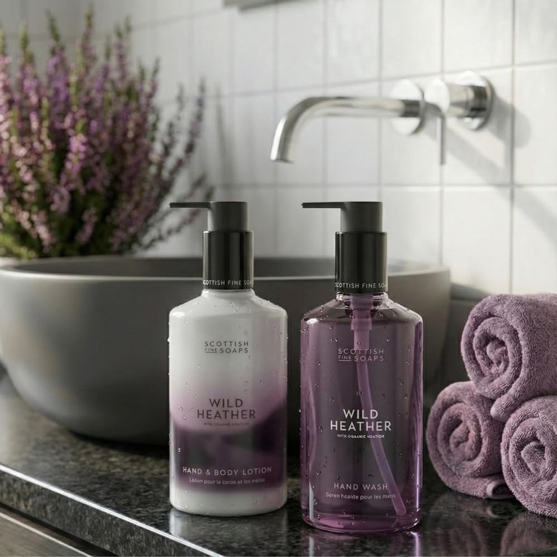 Scottish Fine Soaps Wild Heather Luxury Hand Care Set, Purple, with Organic Heather Extract, Hand Wash and Lotion, 600ml