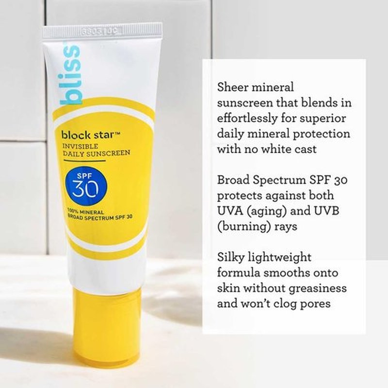 Bliss Block Star Block This Way Duo Tinted Face Sunscreen SPF 30-100% Mineral Broad Spectrum Sunscreen With Zinc Oxide & Titanium Dioxide - Non Greasy Invisible finish