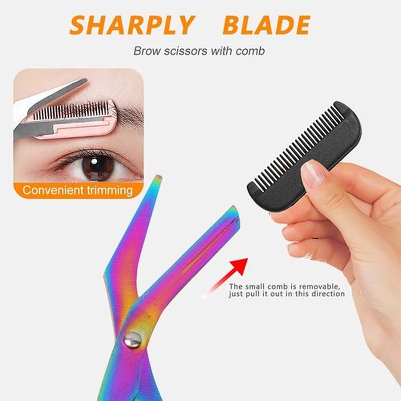Eyebrow Trimmer Scissor, 2 in 1 Non-Slip Eyebrow Cutter Hair Removal Eyebrow Scissors with Comb, Eyebrow Grooming Scissors Makeup Tool, Eyebrow Trimmer for Men Women Ladies, 2Pcs Pink