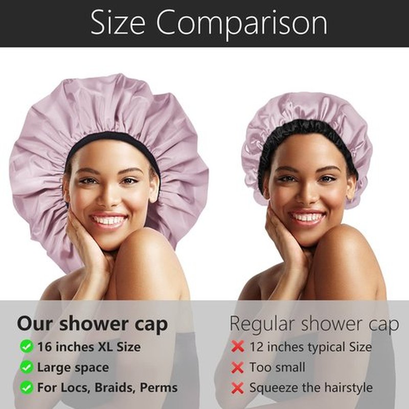 Auban Extra Large Shower Cap, Double-Layer Waterproof Reusable, XL Satin Lining Shower Bonnet for Women Thick, Long Hair, Locs, Braids(Pink)