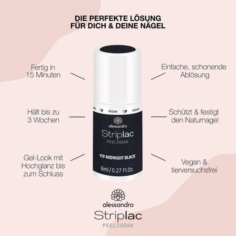 alessandro Striplac Peel or Soak Nail Polish - Long Lasting Wear - Quick Drying Time - Offers a Variety of Colors - Delivers Professional Results - Vegan - Cruelty Free - Midnight Black - 0.27 oz