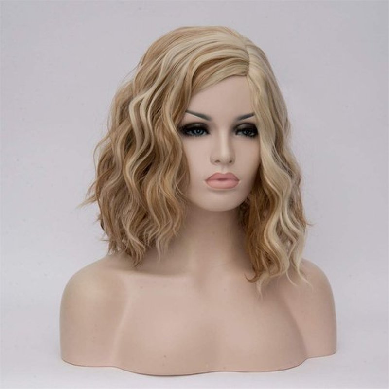 Cying Lin Short Bob Wavy Curly Wig Brown Mixed Blonde Wig For Women Cosplay Halloween Wigs Heat Resistant Bob Party Wig Include Wig Cap (Brown Mixed Blonde)