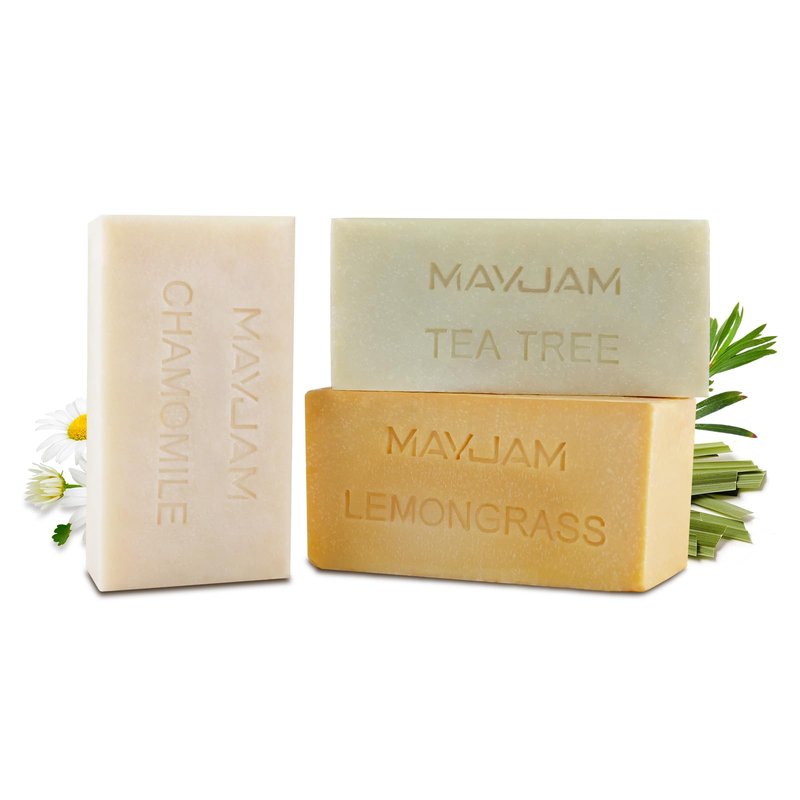MAYJAM Natural Botanical Bar Soap With Essential Oil, Vitamin E, Pure Plant Oil Bath Body Soap- Lemongrass,Tea Tree, Roman Chamomile Rich Creamy for Men, Women All Skin Type