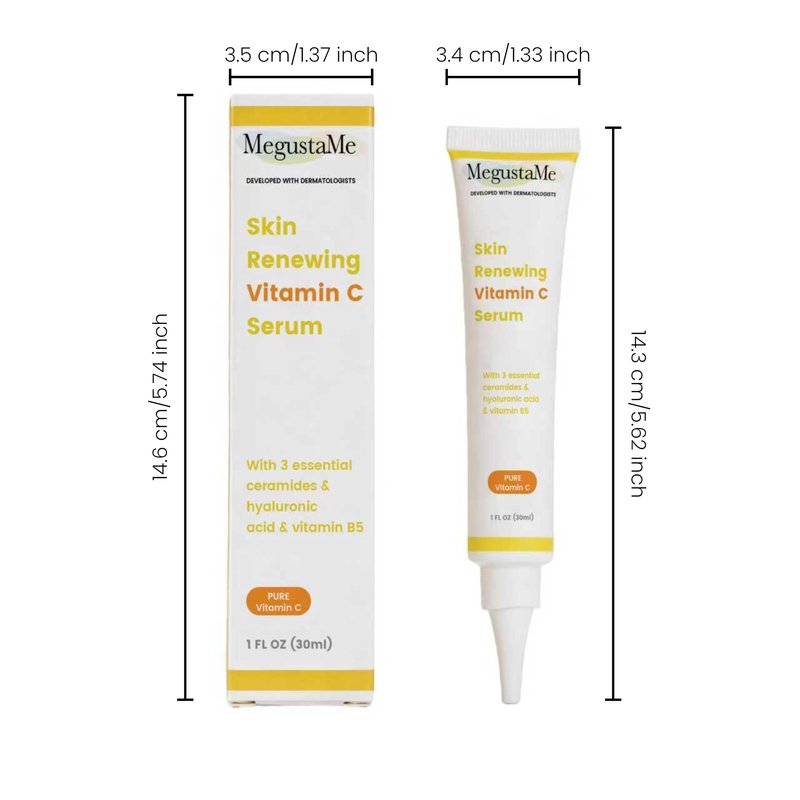 MegustaMe Skin Renewing Vitamin C Serum 30ml - Pure Vitamin C Serum Dermatologist Developed Brightening Antioxidant Face Serum for Glowing Skin,Hydrating Skin Barrier Repair Serum.