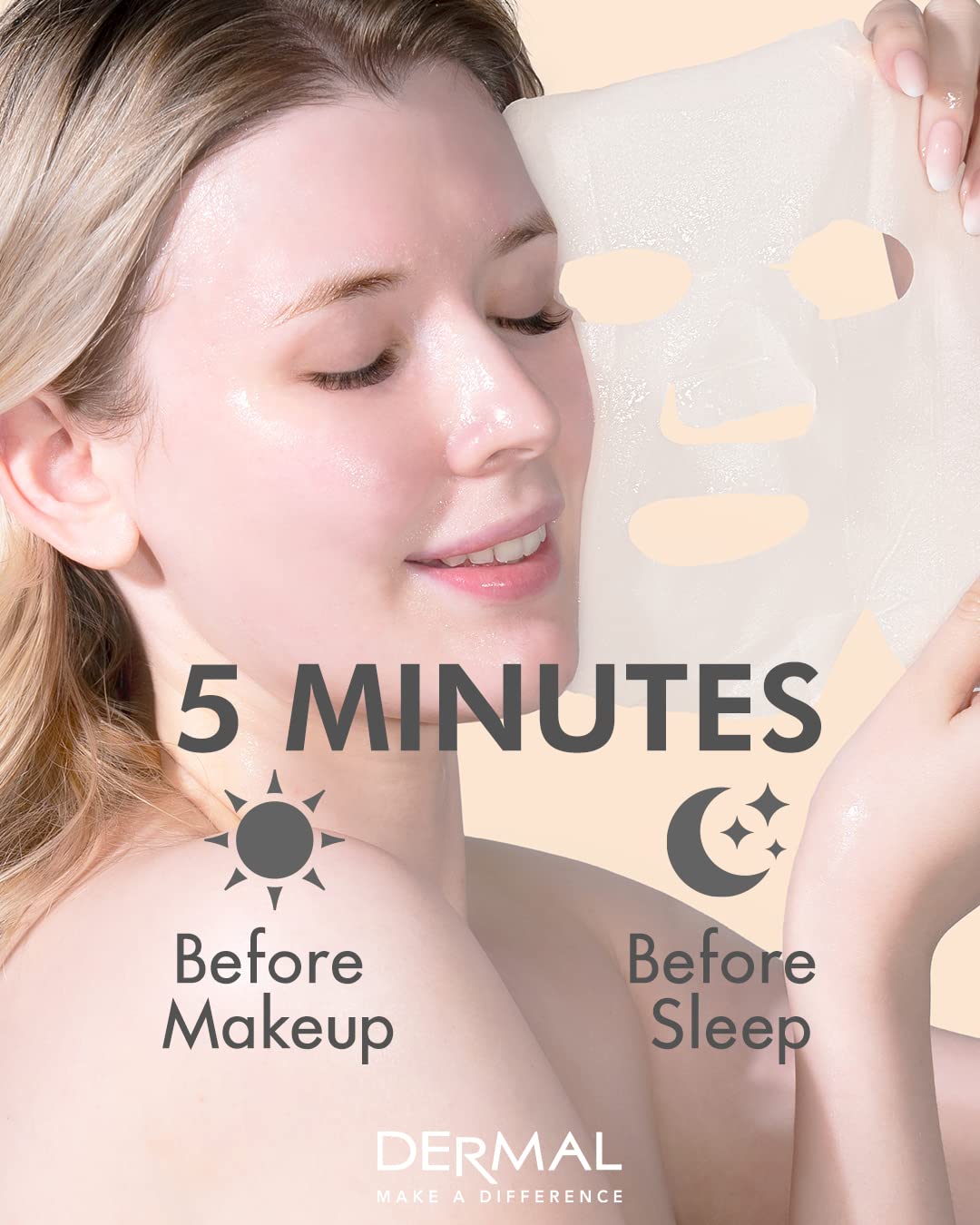 DERMAL 32 Combo Pack Collagen Essence Korean Face Mask - Hydrating & Soothing Facial Mask with Panthenol - Hypoallergenic Self Care Sheet Mask for All Skin Types - Natural Home Spa Treatment Masks