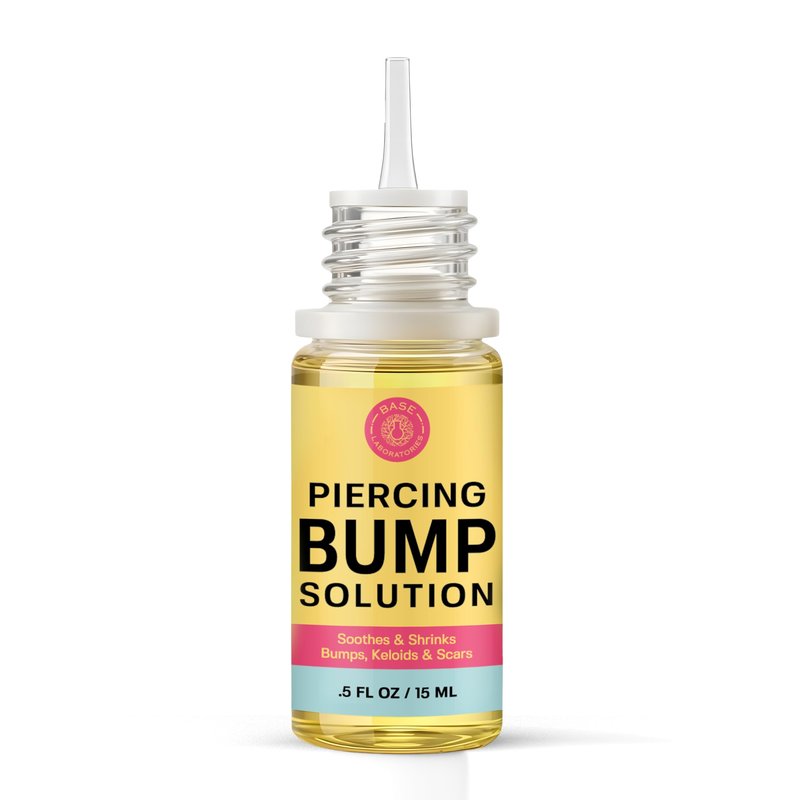 BASE LABORATORIES Piercing Bump Solution & Keloid Bump Removal | Soothing Piercing Aftercare for Piercing Bumps & Keloid Scar Removal | Ear & Nose Keloid Bumps Piercing Aftercare Solution Oil | 0.5 oz