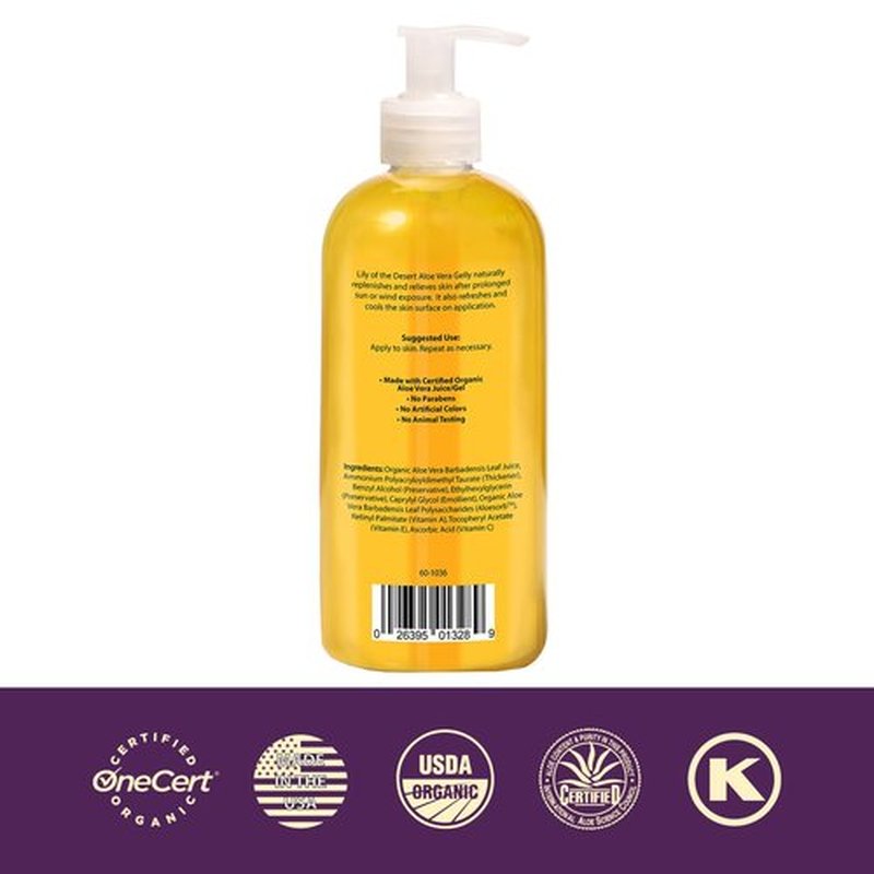 Lily Of The Desert Gelly Moisturizer - 99% Organic Aloe Vera Gel for Skin, After Sun Care with Aloe, Vitamin E Oil, and Vitamin C for Sunburn Relief, 16 Fl Oz