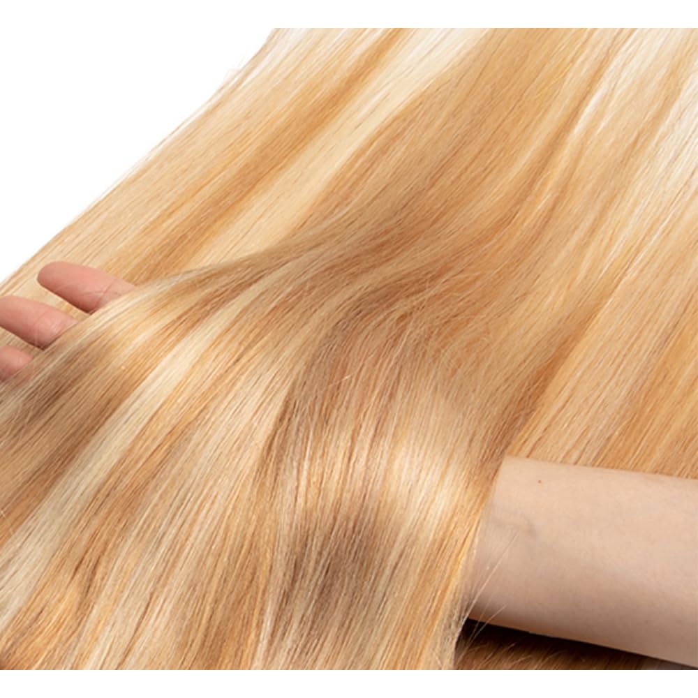 P27/613 Human Hair Bundles Honey Blonde Straight Bundles Brazilian Grade 8A Virgin Human Hair 3 Bundles 10 12 14 Inch P27/613 Straight Bundles Blonde Bundles 300g
