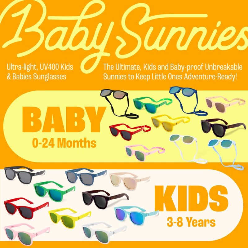 BABY SUNNIES Polarized Baby Sunglasses with Strap - Unbreakable Flexible Infant Sunglasses for Toddlers & Newborns 0-24 Months - Sky Blue - Baby Beach Essentials - Infant Travel Essentials