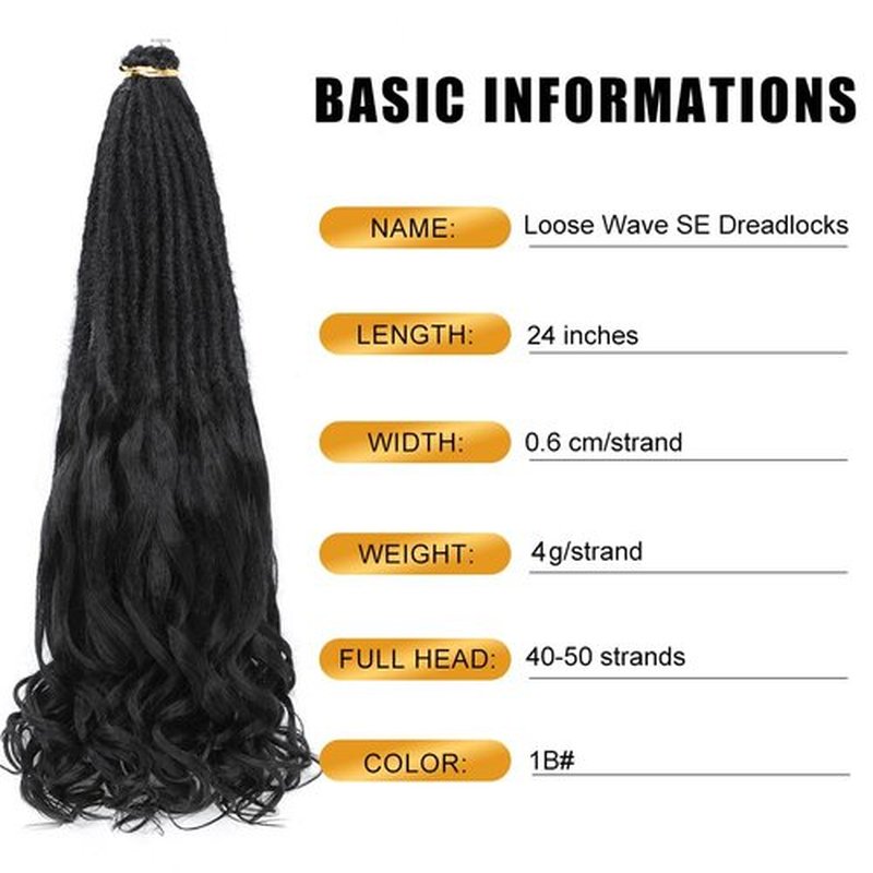 Aguacor Loose Wave Dreadlocks Synthetic French Curly Single Ended Dreadlock Extensions 24inches 20 Strands Thin Soft Spanish Curly SE Dreadlock Extensions for Women (20 Strands, 1B#)