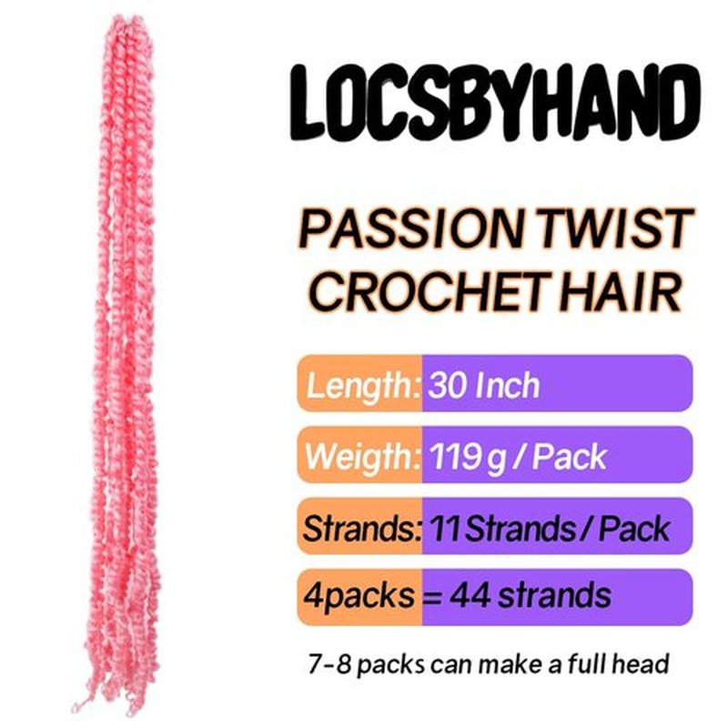 LOCSBYHAND 30 Inch Long Pre-looped/twisted Passion Twist Crochet Hair 4 Packs for Mixed-color Using (4 Packs, Pink)
